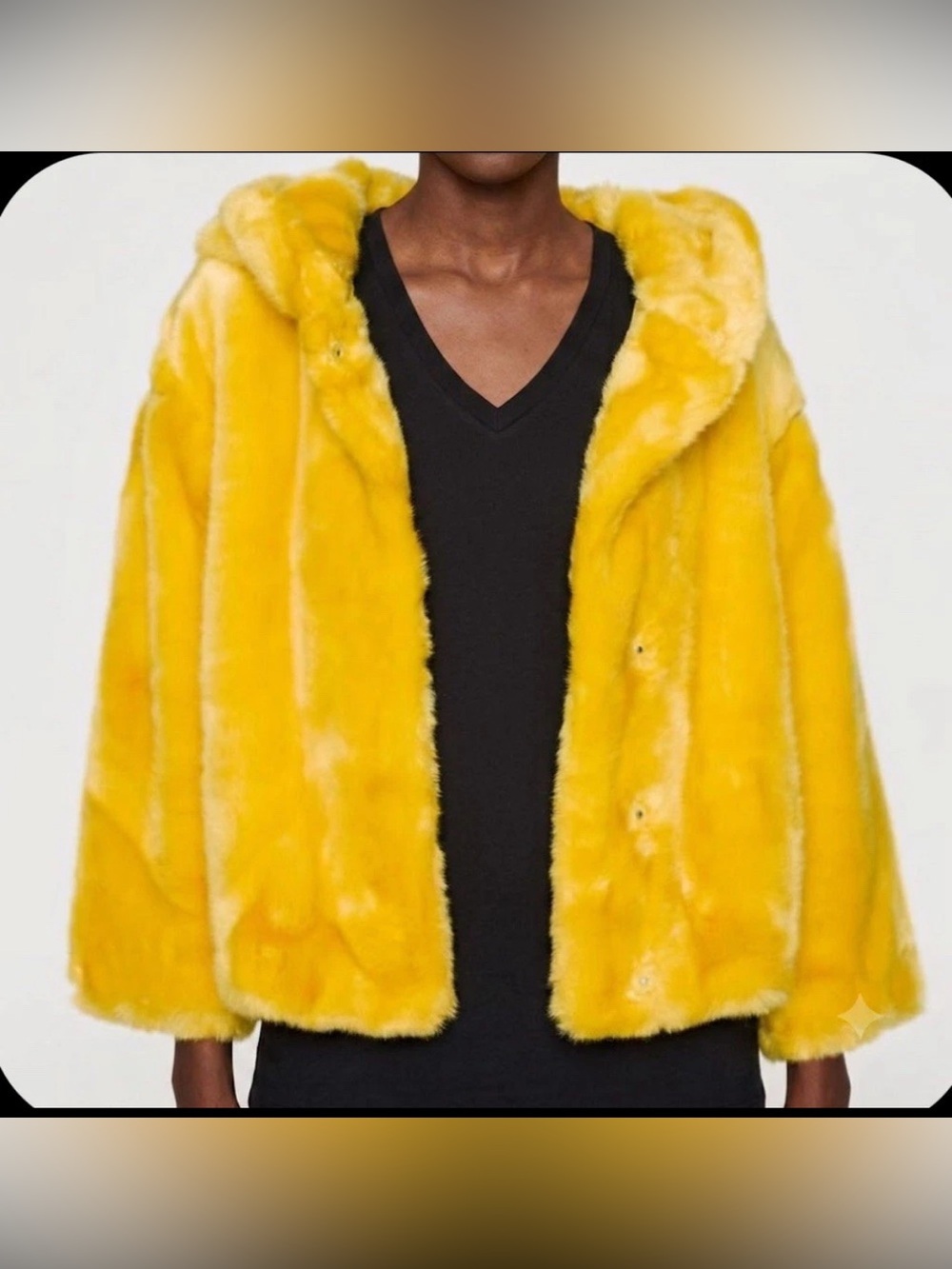 Zara TRF Yellow Faux Fur Hooded Jacket XS